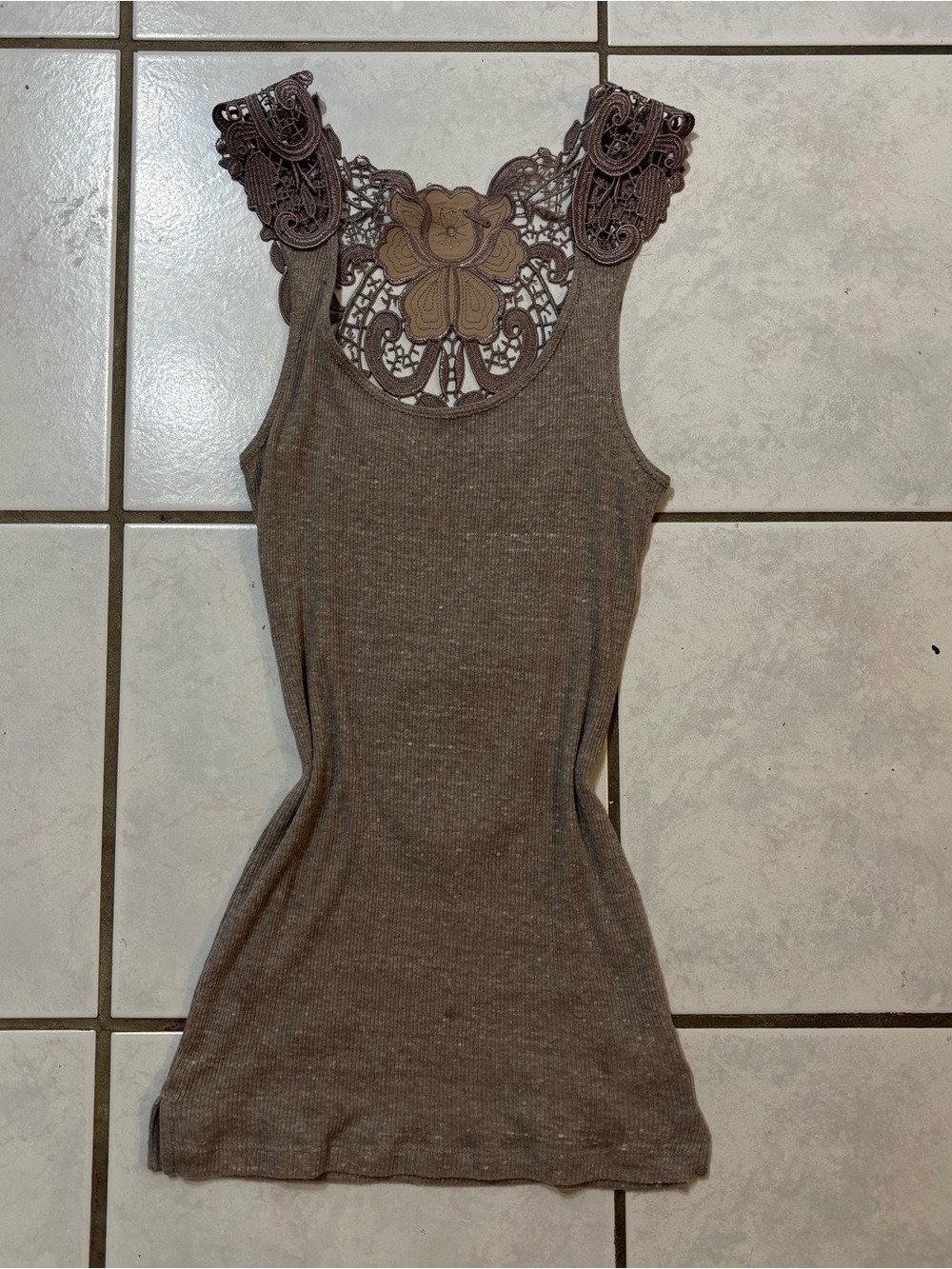 Free People Brown Crochet Back Ribbed Tank